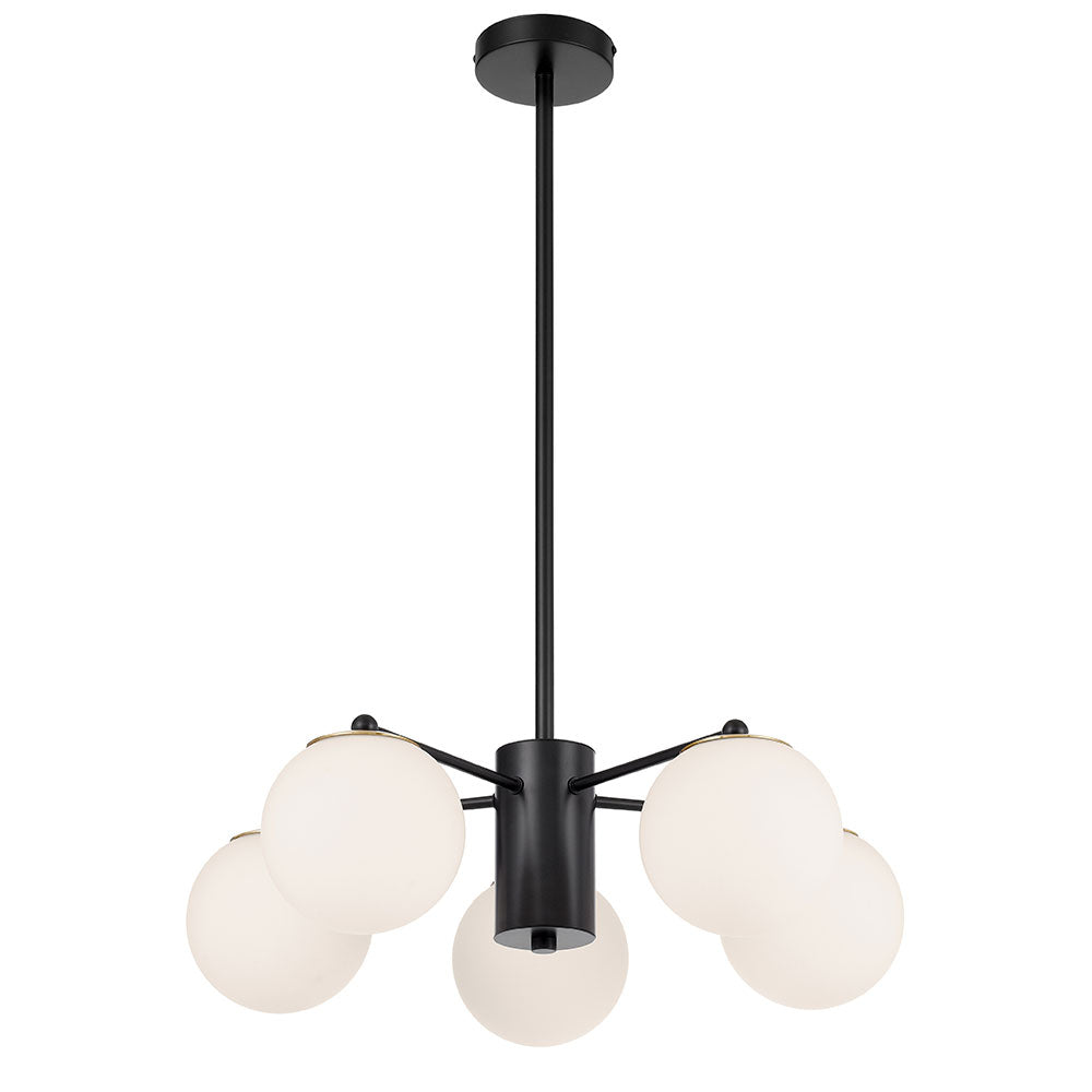 Marsten 5 Light Black and Opal Glass Industrial Pendant