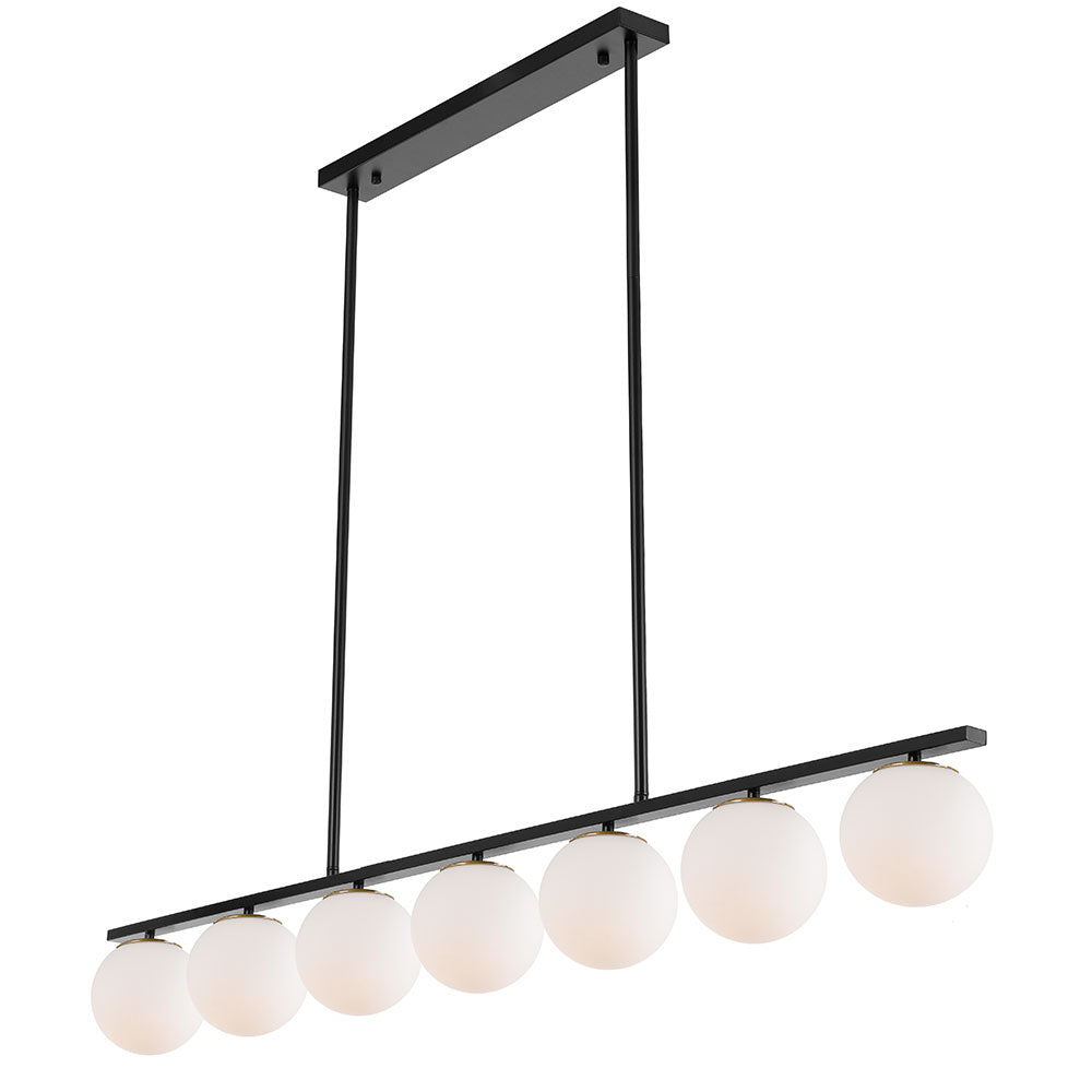 Marsten 7 Light Linear Black and Opal Glass Industrial Pendant