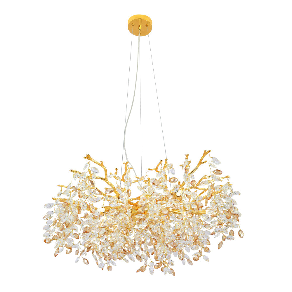 Molena 10 Light Round Gold with Clear and Amber Crystal Pendant