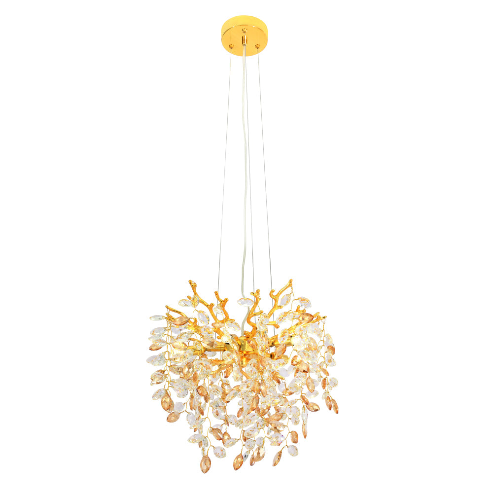 Molena 5 Light Round Gold with Clear and Amber Crystal Pendant