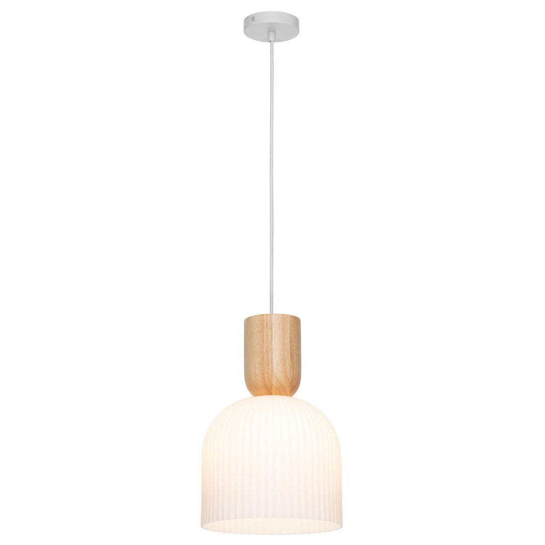 Mackenzie Timber and Frosted Ribbed Glass Shade 1 Light Pendant
