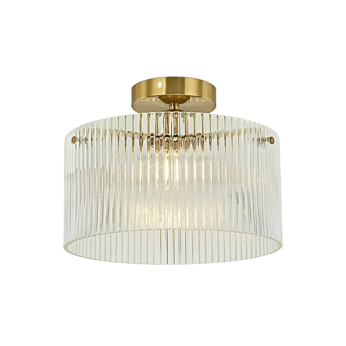 Medici Gold 300mm Ribbed Glass Close to Ceiling Light