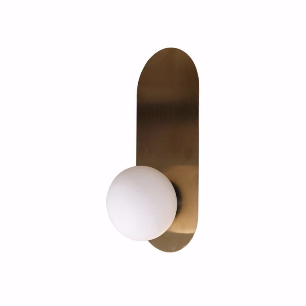 Orb Oval Satin Brass and Opal Glass Modern Retro Wall Light