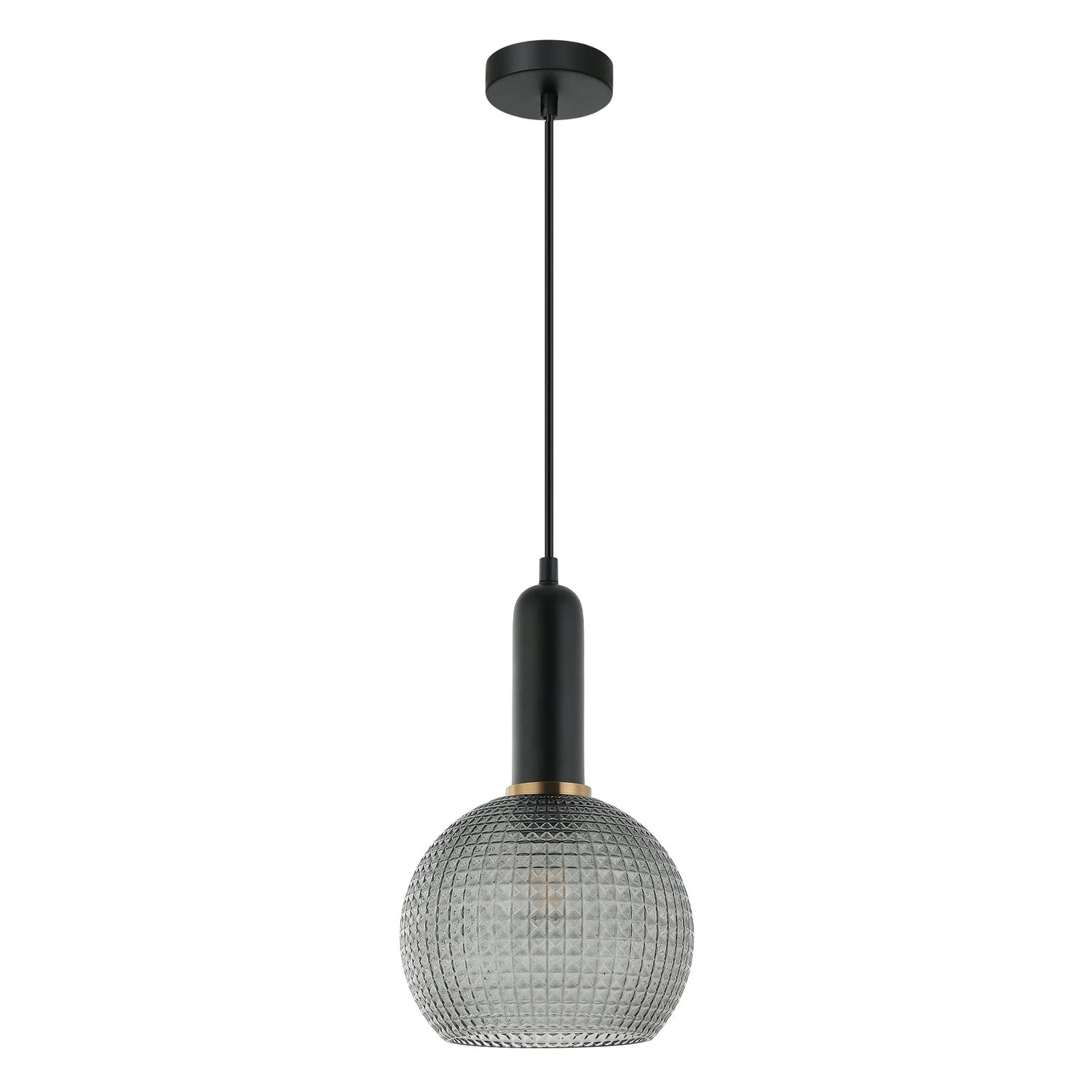 Pelota 1 Black and Smoke with Brass Modern Round Pendant