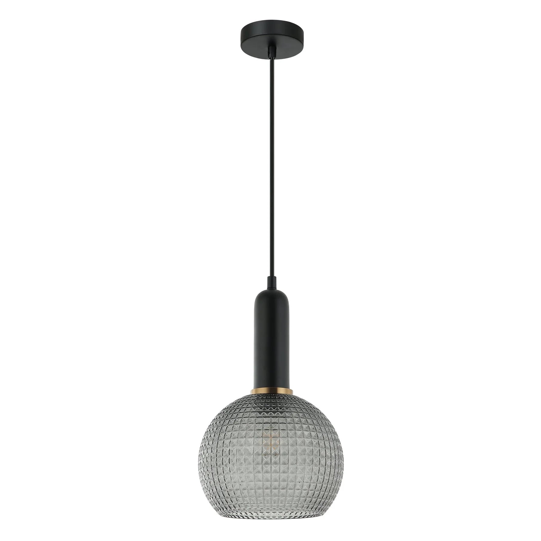 Pelota 1 Black and Smoke with Brass Modern Round Pendant