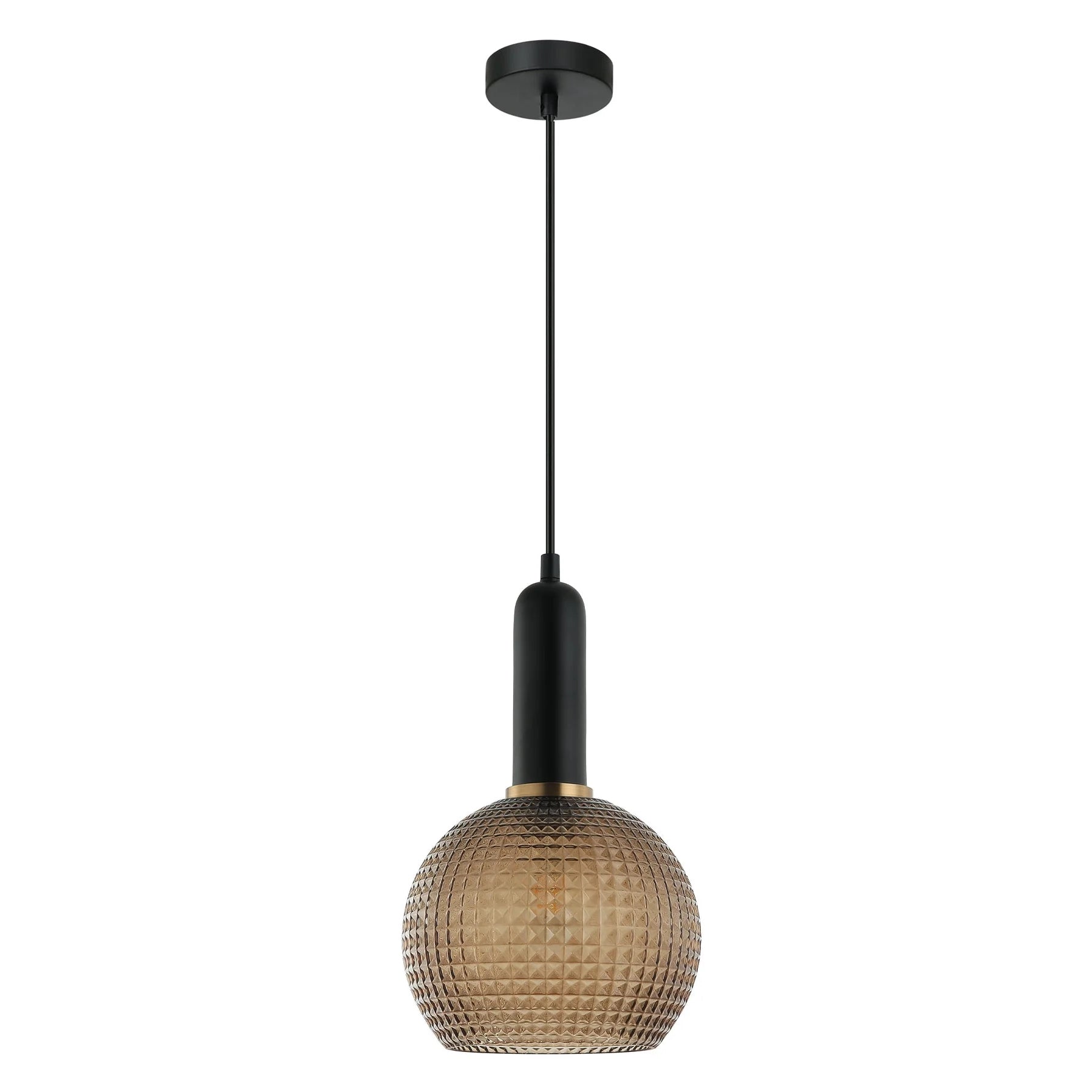Pelota 3 Black and Amber with Brass Modern Round Pendant