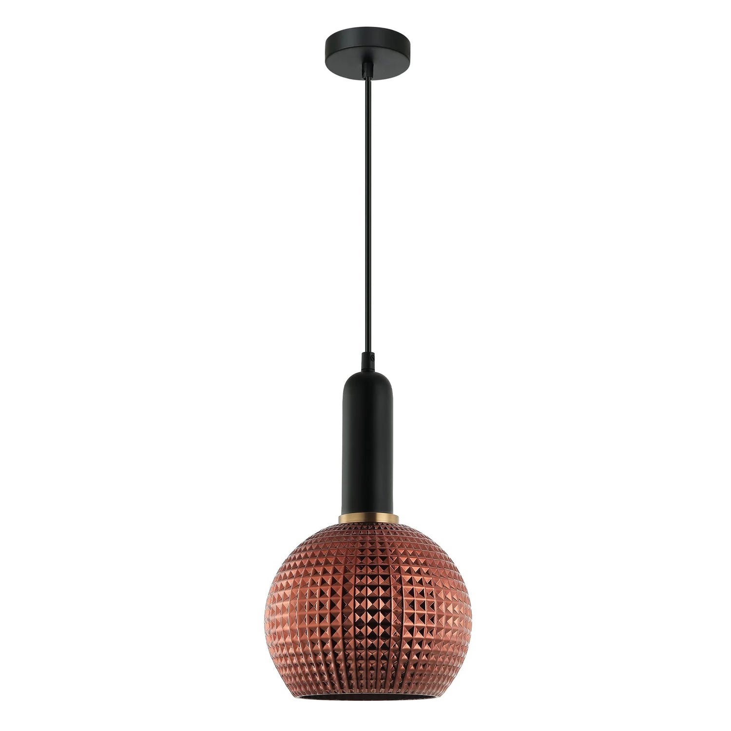 Pelota 4 Black and Copper Painted with Brass Modern Round Pendant