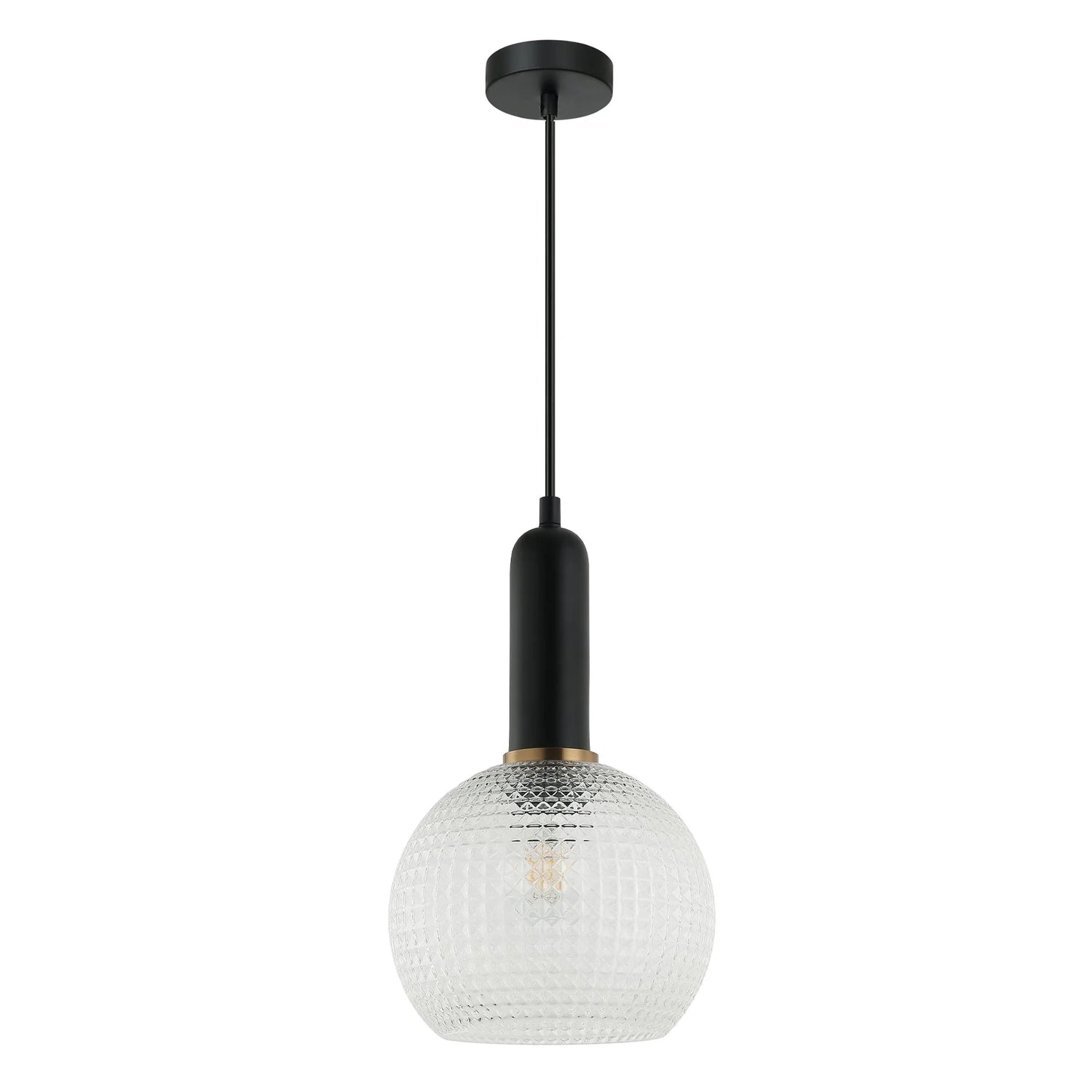 Pelota 6 Black and Clear Glass with Brass Modern Round Pendant