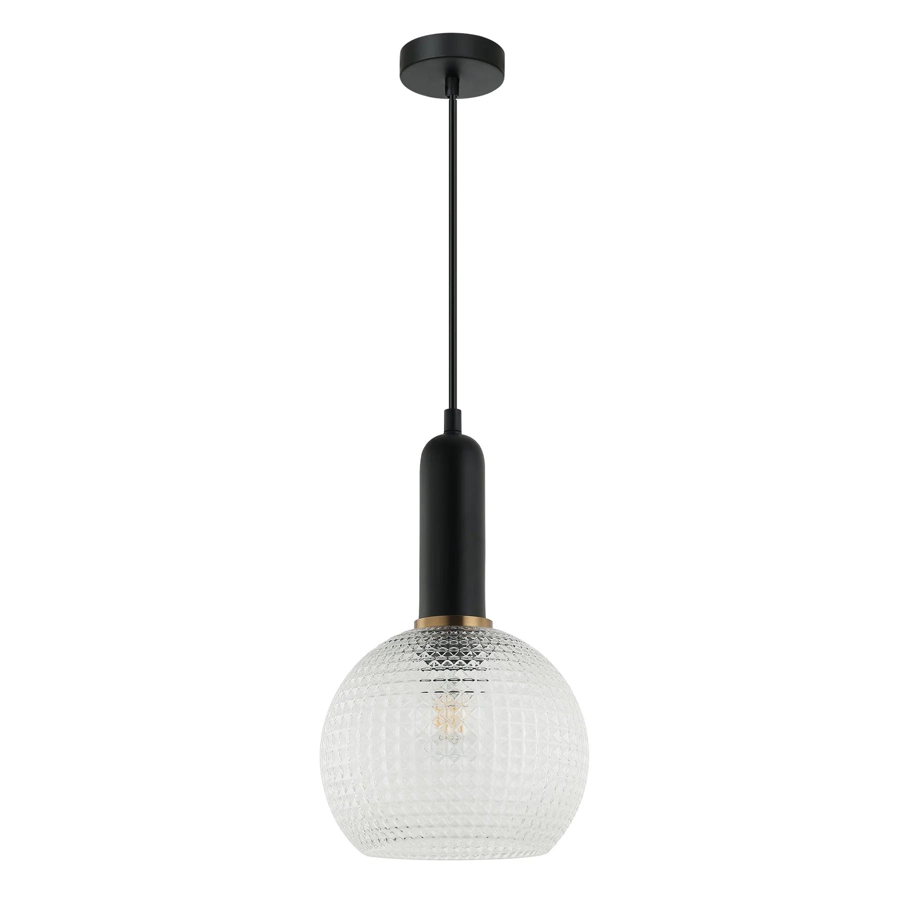 Pelota 6 Black and Clear Glass with Brass Modern Round Pendant