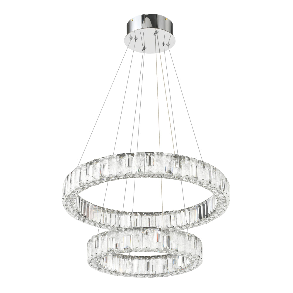 Rias 2 Tier Chrome Tri-Colour with Remote Crystal Modern Pendant