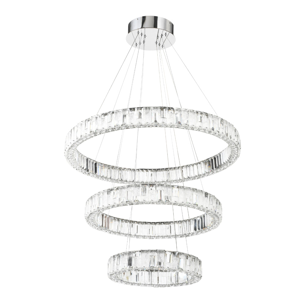Rias 3 Tier Chrome Tri-Colour with Remote Crystal Modern Pendant