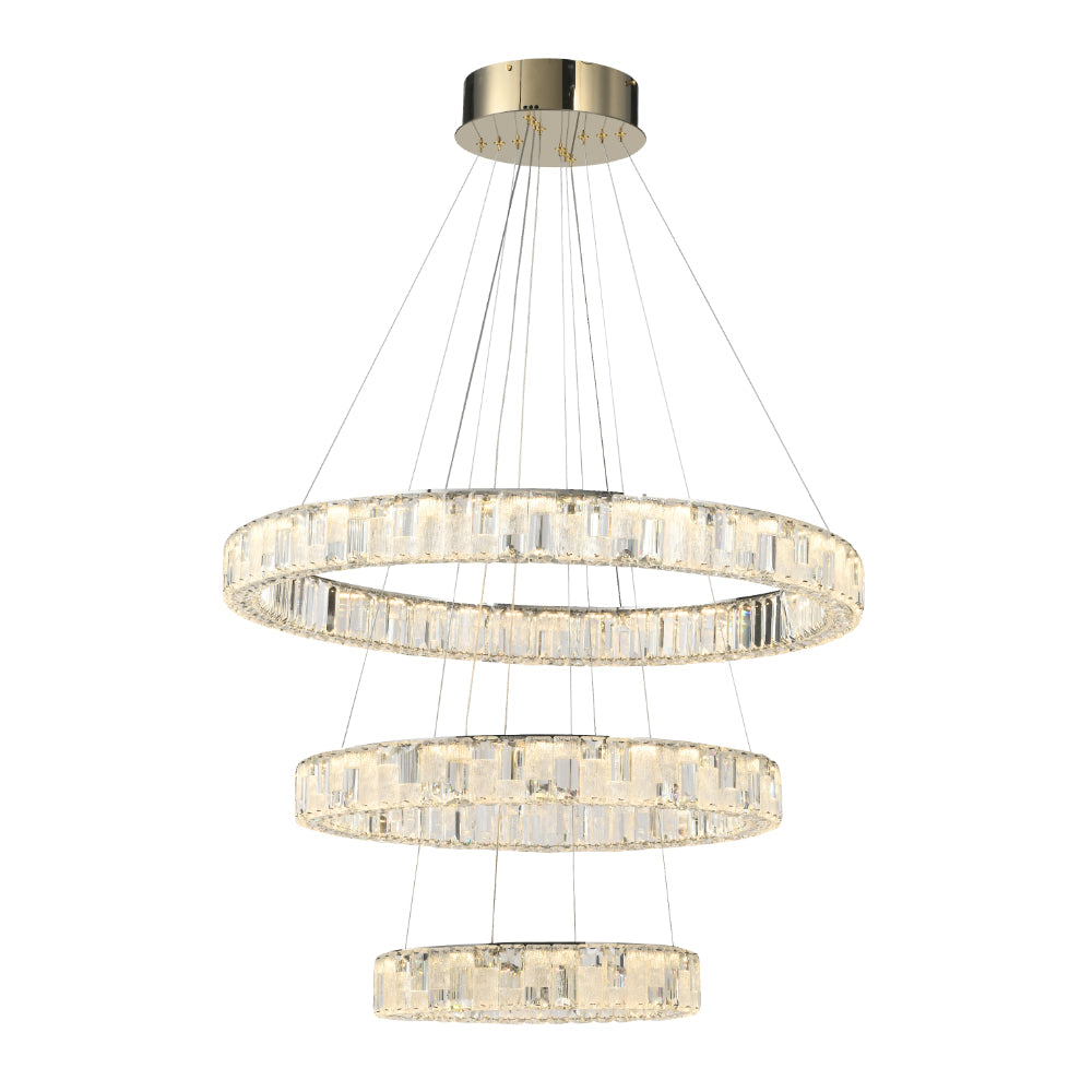 Rias 3 Tier Gold Tri-Colour with Remote Crystal Modern Pendant