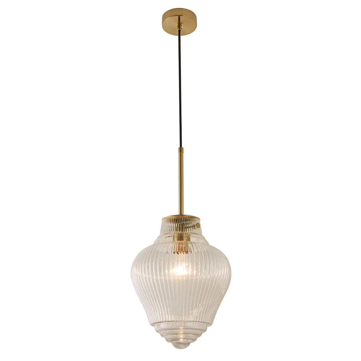 Ridge Satin Brass with Ridged Clear Glass Hampton Style Pendant