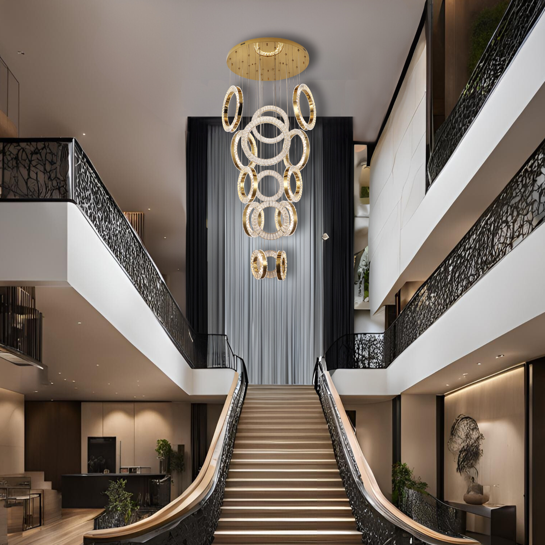 Ronda 15 Ring Cluster Gold and Crystal Tri-Colour Remote Controlled Chandelier