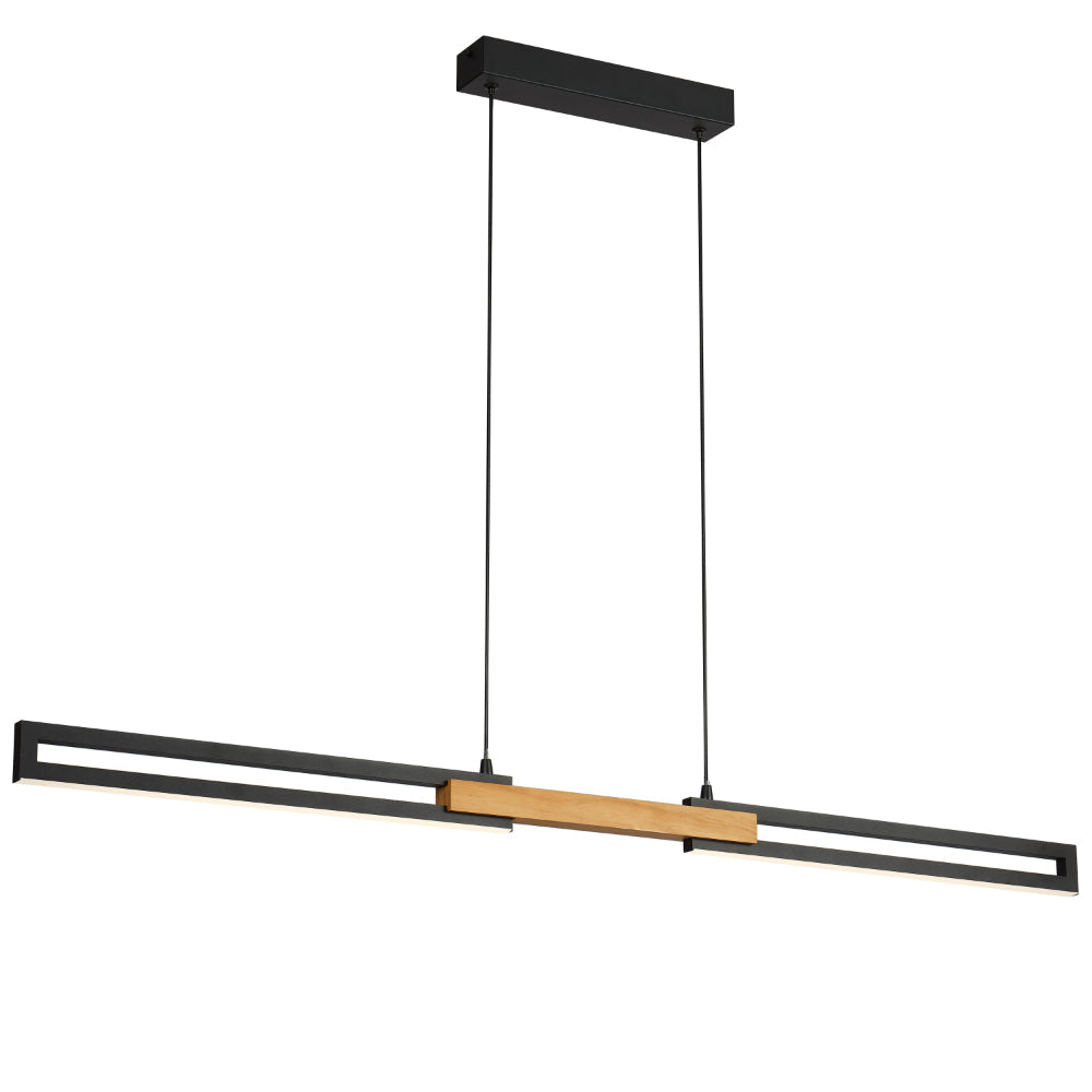 Thorin Black and Oak 120cm Linear Tri-Colour LED Dimmable Modern Pendant