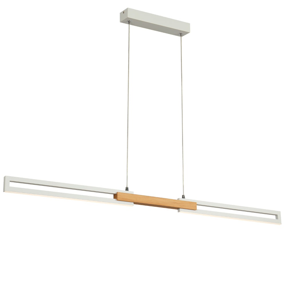 Thorin White and Oak 120cm Linear Tri-Colour LED Dimmable Modern Pendant