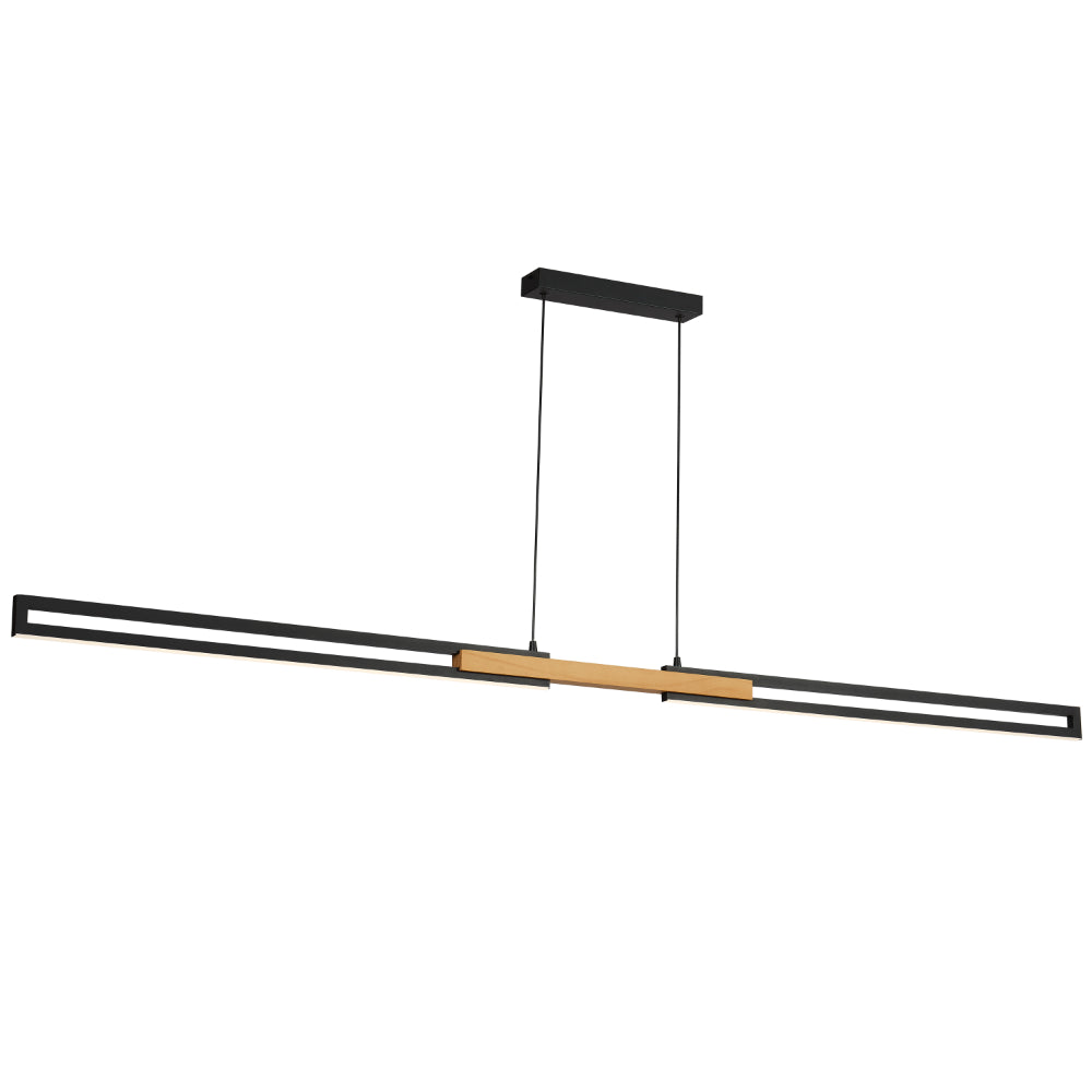 Thorin Black and Oak 180cm Linear Tri-Colour LED Dimmable Modern Pendant