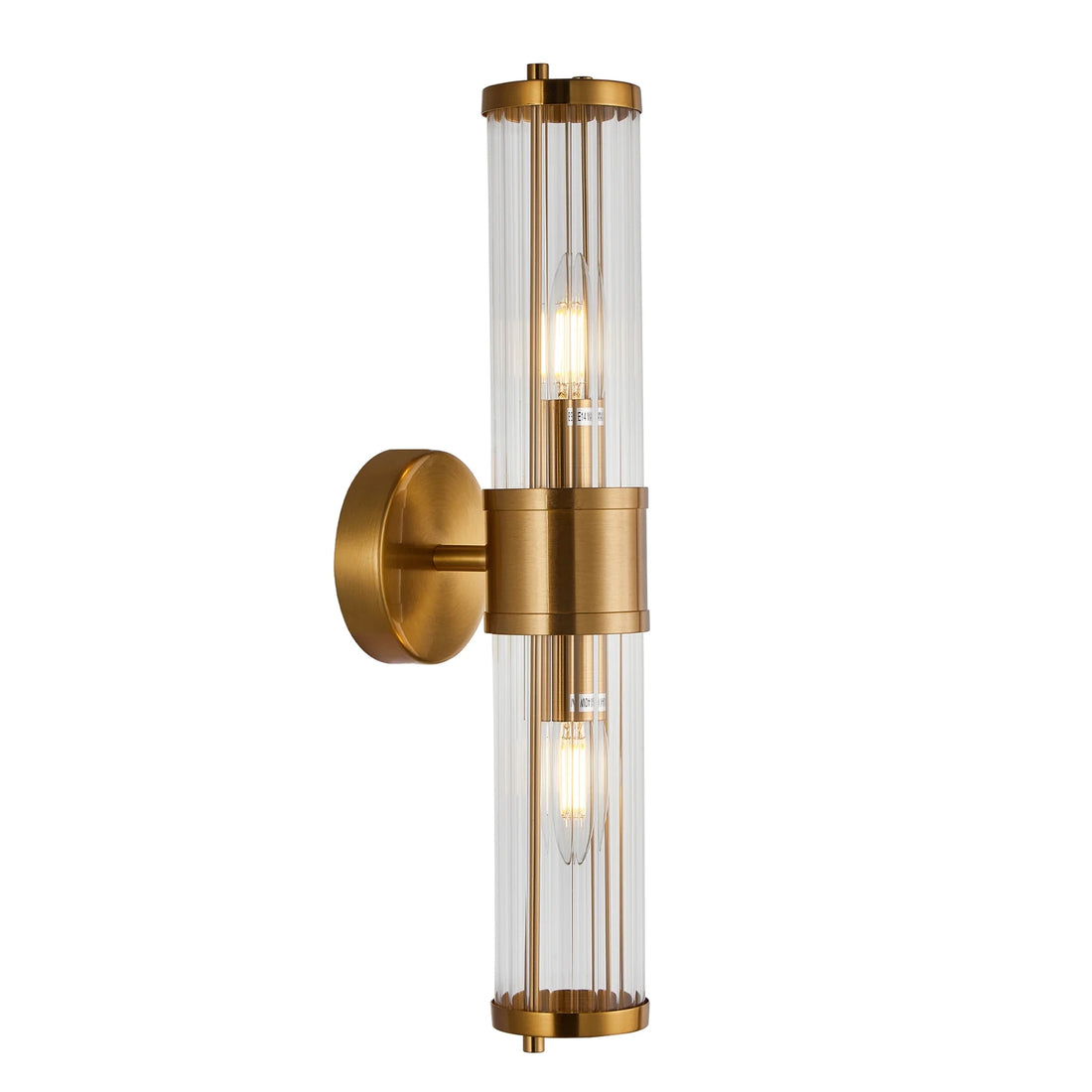Tiempo 1 Antique Brass and Fluted Glass 2 Light Traditional Wall Light