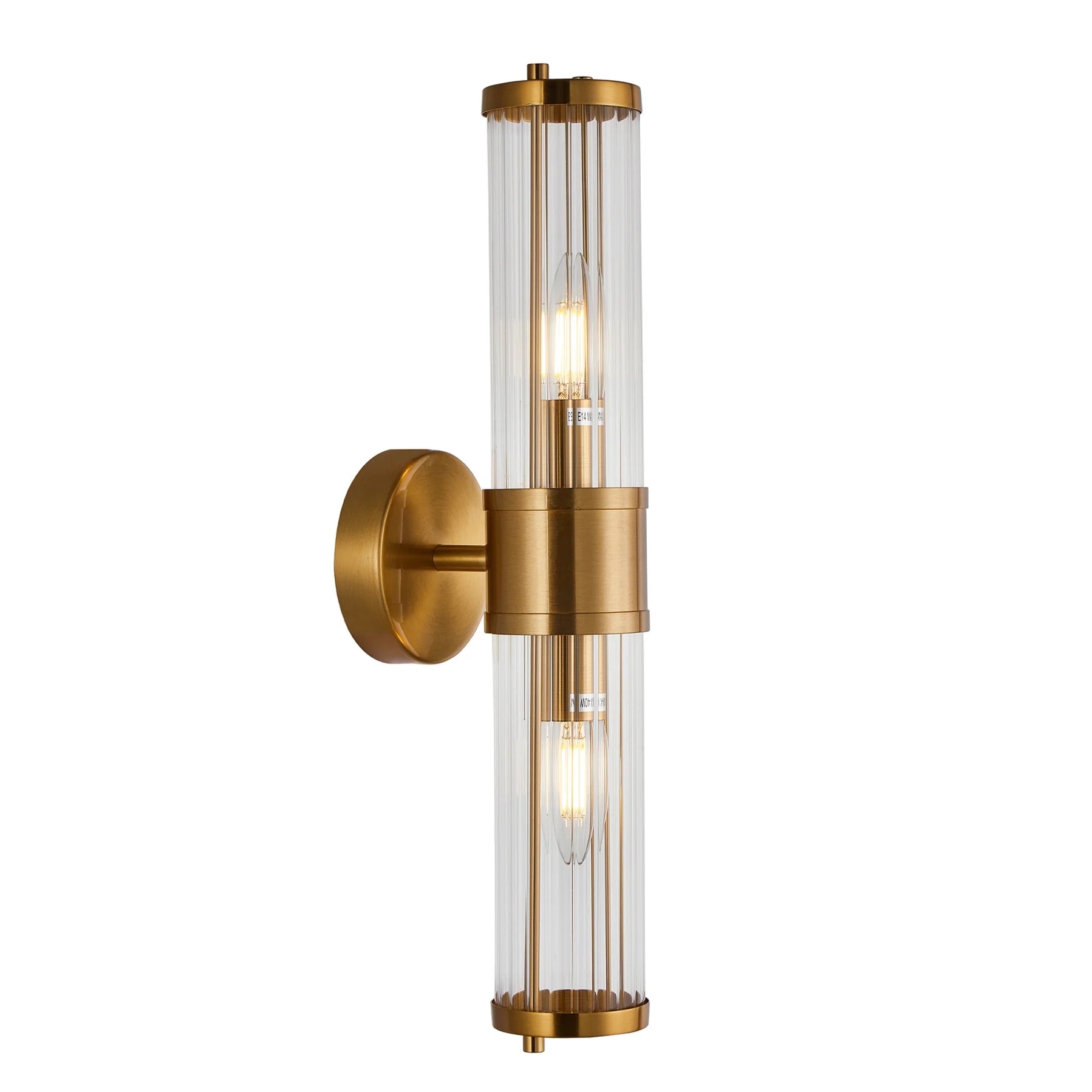 Tiempo 1 Antique Brass and Fluted Glass 2 Light Traditional Wall Light