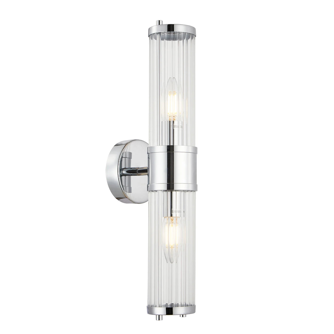Tiempo 2 Chrome and Fluted Glass 2 Light Traditional Wall Light
