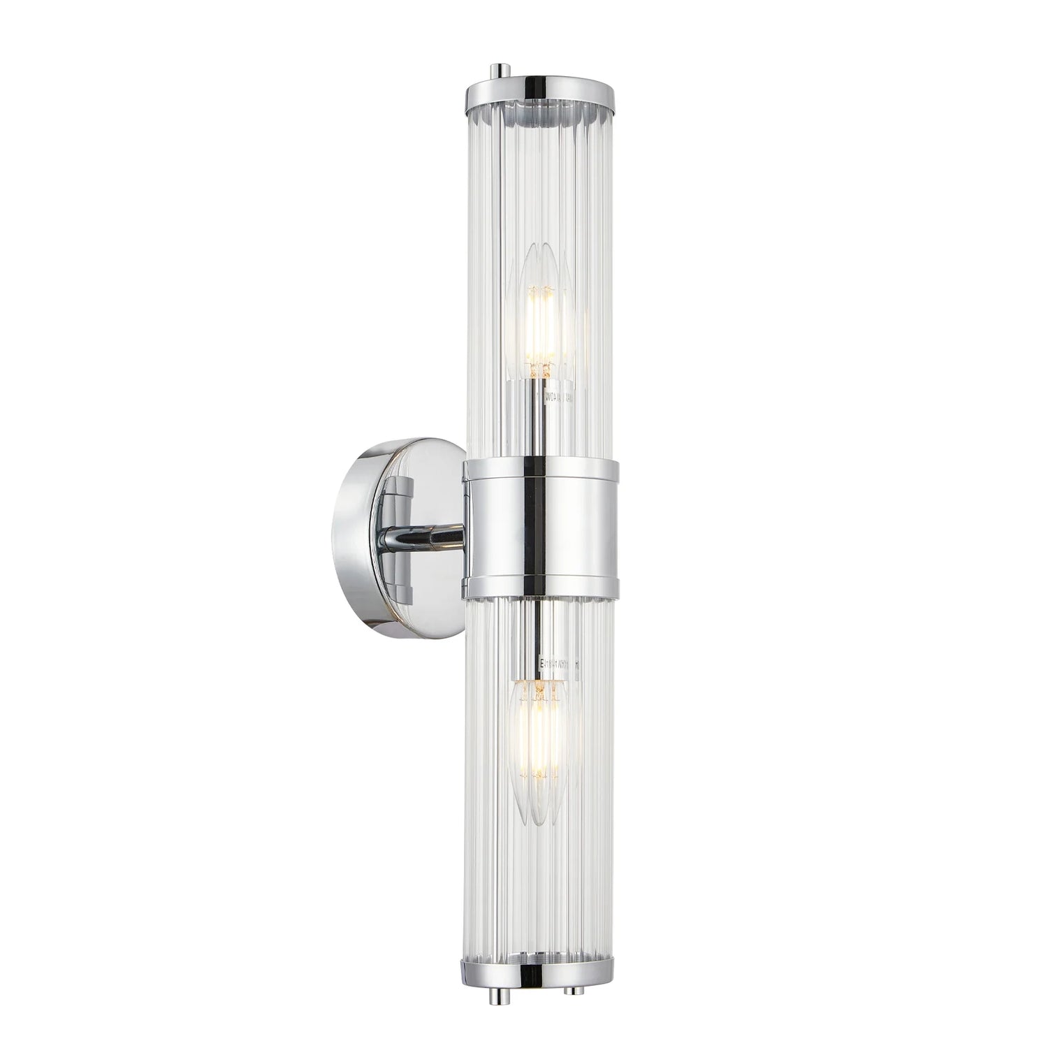 Tiempo 2 Chrome and Fluted Glass 2 Light Traditional Wall Light