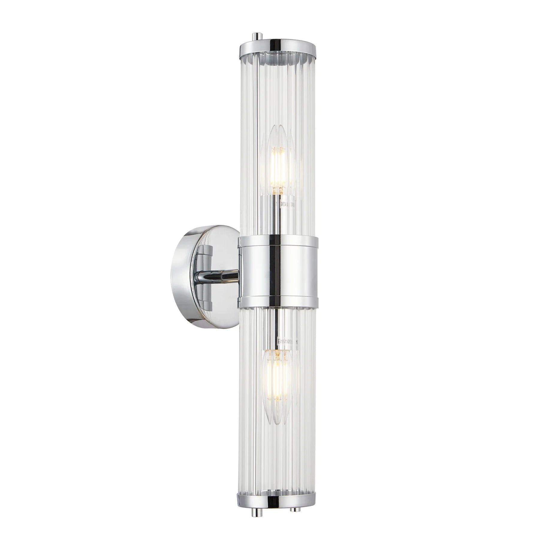 Tiempo 2 Chrome and Fluted Glass 2 Light Traditional Wall Light