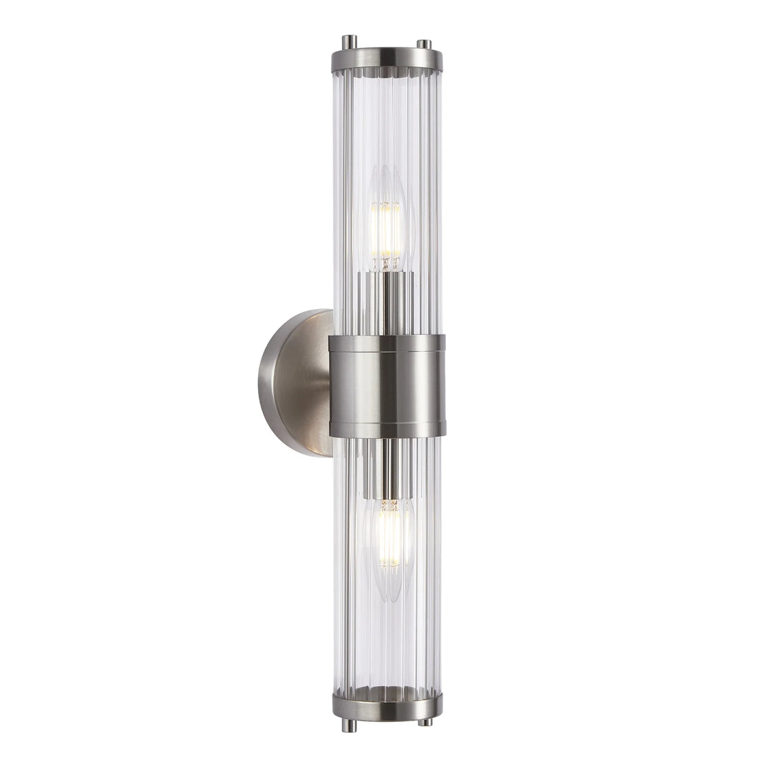 Tiempo 3 Satin Chrome and Fluted Glass 2 Light Traditional Wall Light