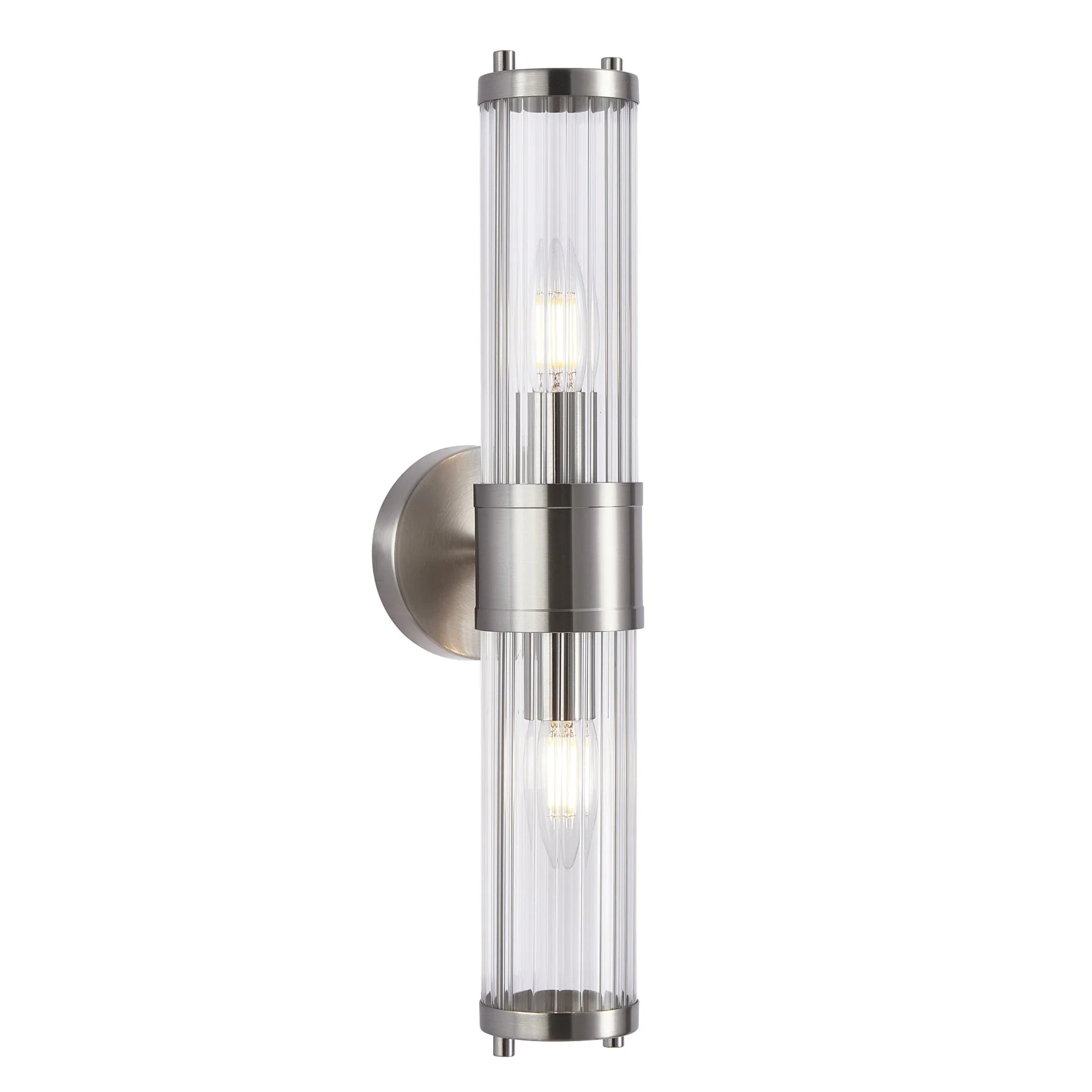 Tiempo 3 Satin Chrome and Fluted Glass 2 Light Traditional Wall Light