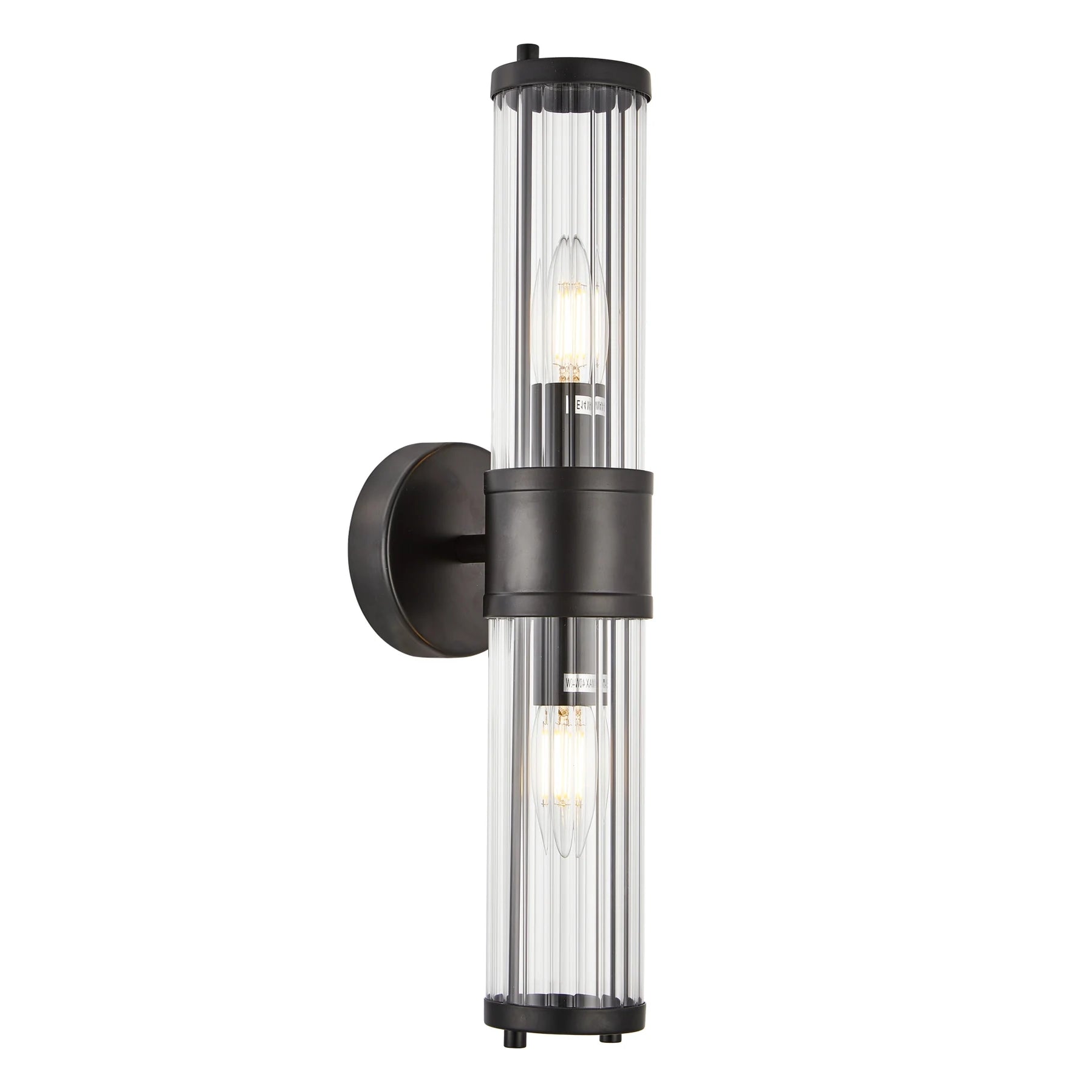 Tiempo 4 Black and Fluted Glass 2 Light Traditional Wall Light