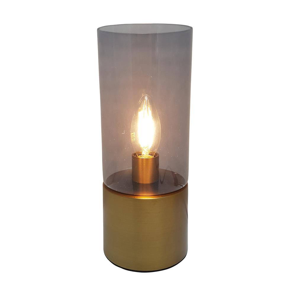 TL1816 Smoke and Brass Round Glass Modern Touch Lamp