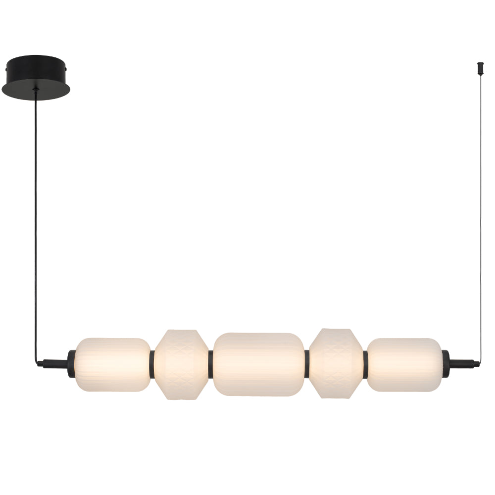 Torso 5 Light Linear Black Contemporary Warm White LED Pendant Light with Textured Glass