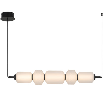 Torso 5 Light Linear Black Contemporary Warm White LED Pendant Light with Textured Glass