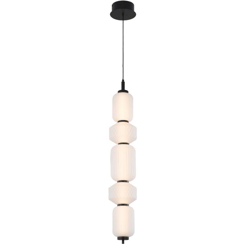 Torso 5 Light Linear Black Contemporary Warm White LED Pendant Light with Textured Glass