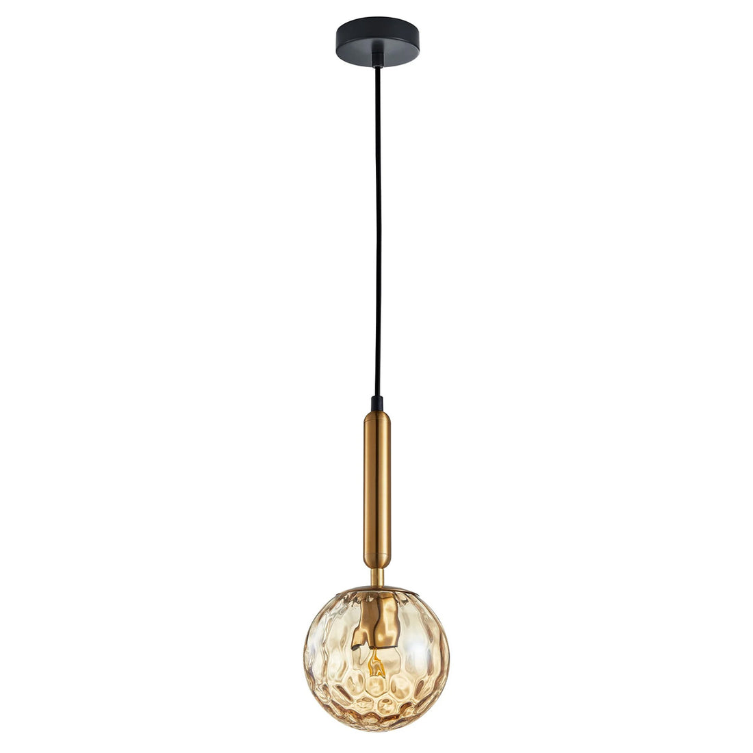 Trattino 1-Light Bronze and Amber Spherical Dimple Glass Pendant