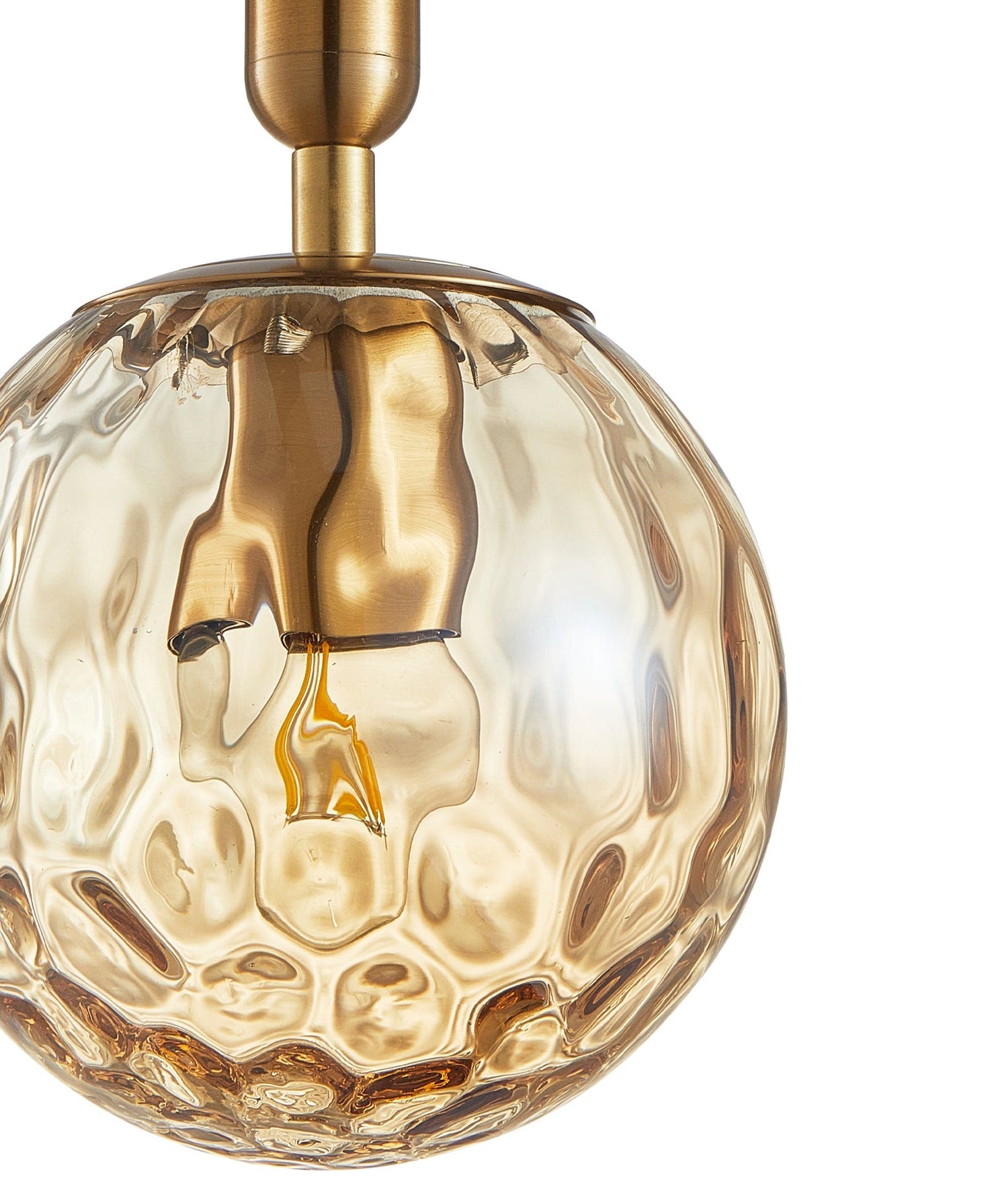 Trattino 3-Light Cluster Bronze and Amber Spherical Dimple Glass Pendant