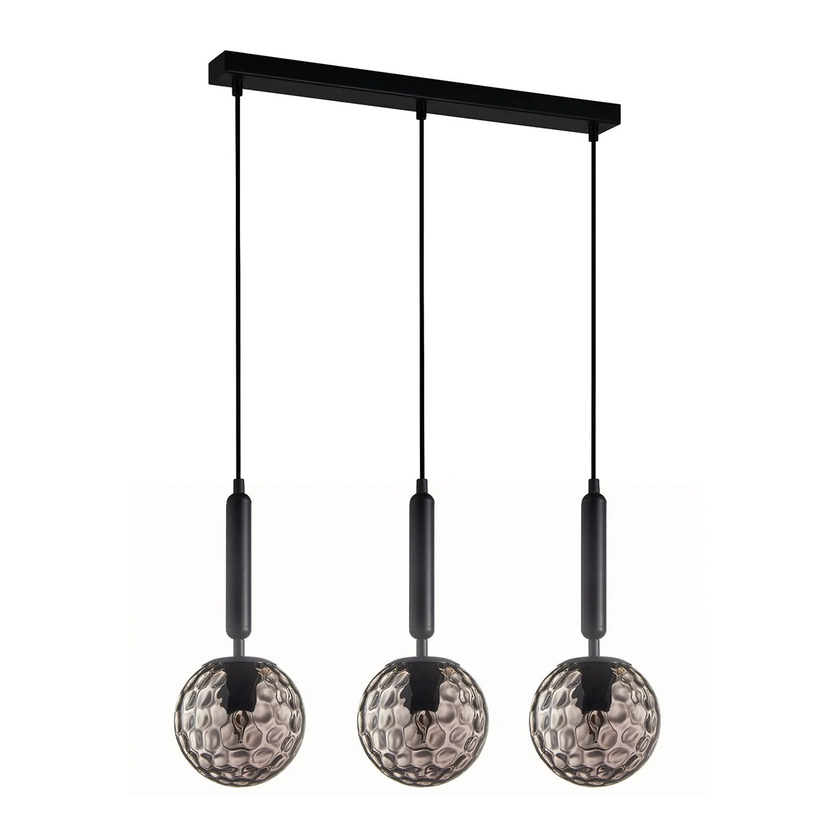 Trattino 3-Light Bar Black and Smoke Spherical Dimple Glass Pendant