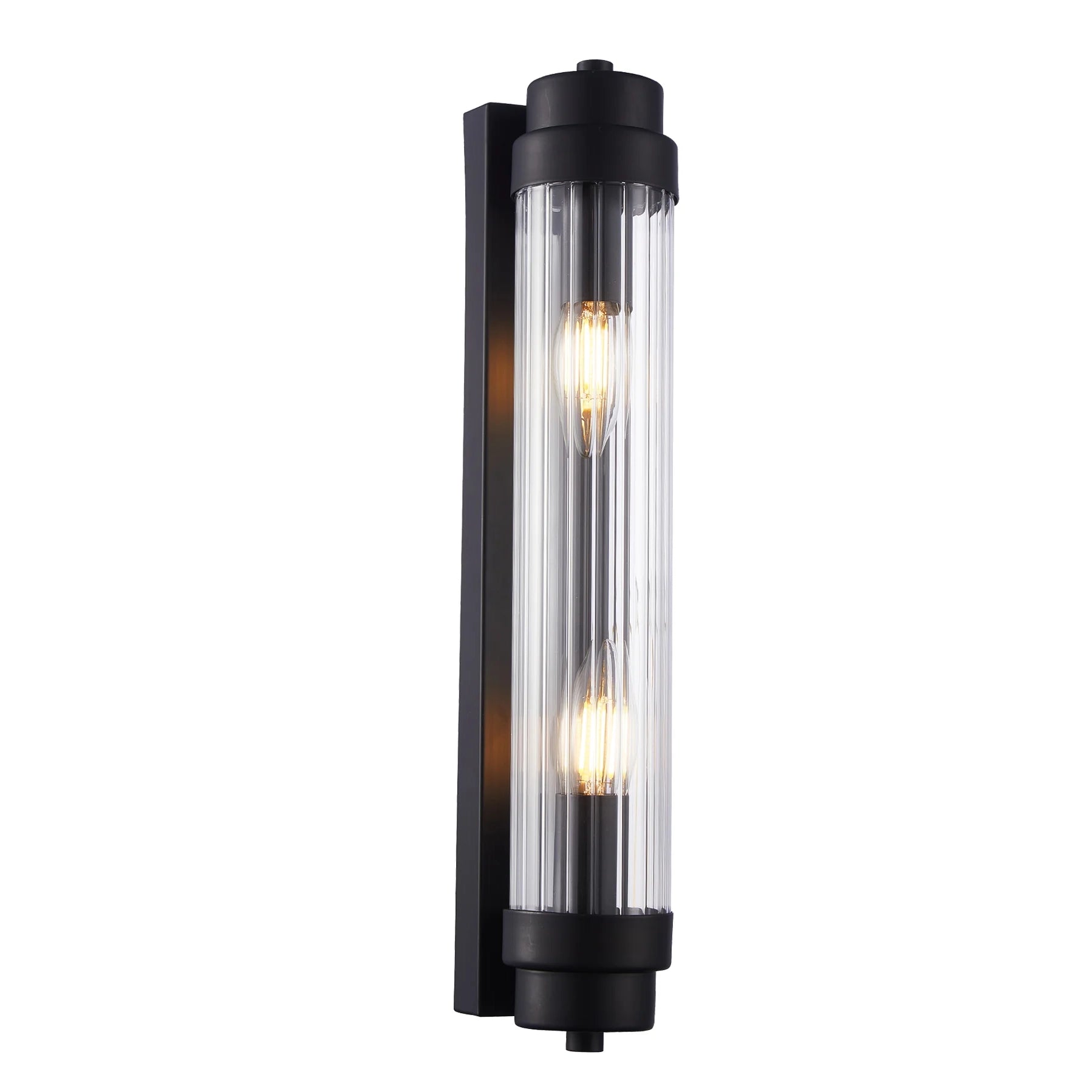 Varillas 4 Black with Clear Glass Rods 2 Light Traditional Wall Light