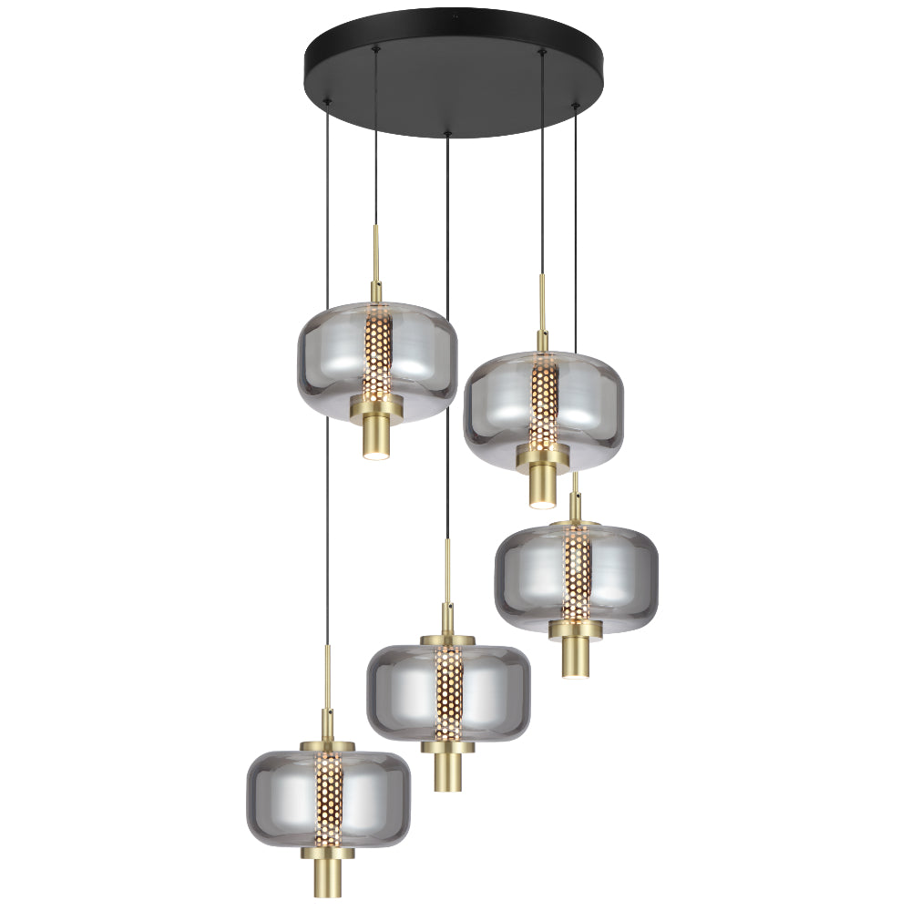 Volen 5 Light Black with Smoke Contemporary Pendant