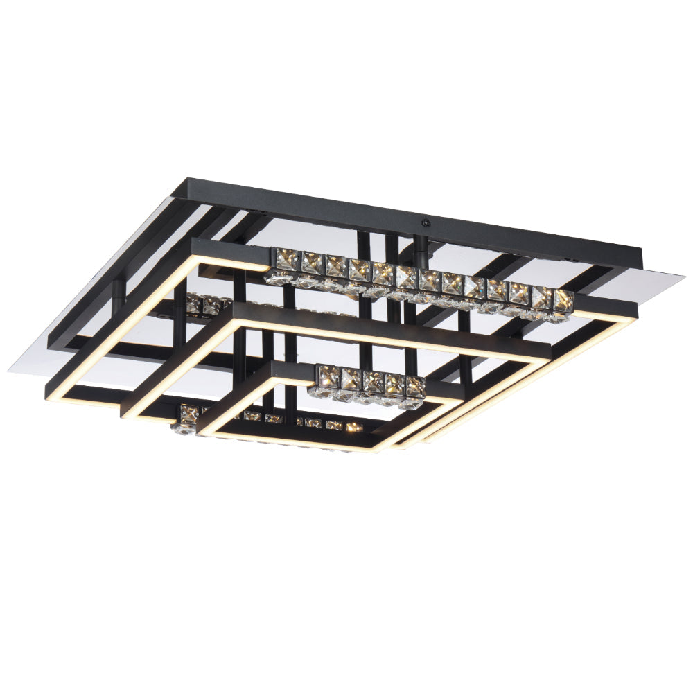 Zafra Black and Crystal Tri-Colour Modern LED Close to Ceiling