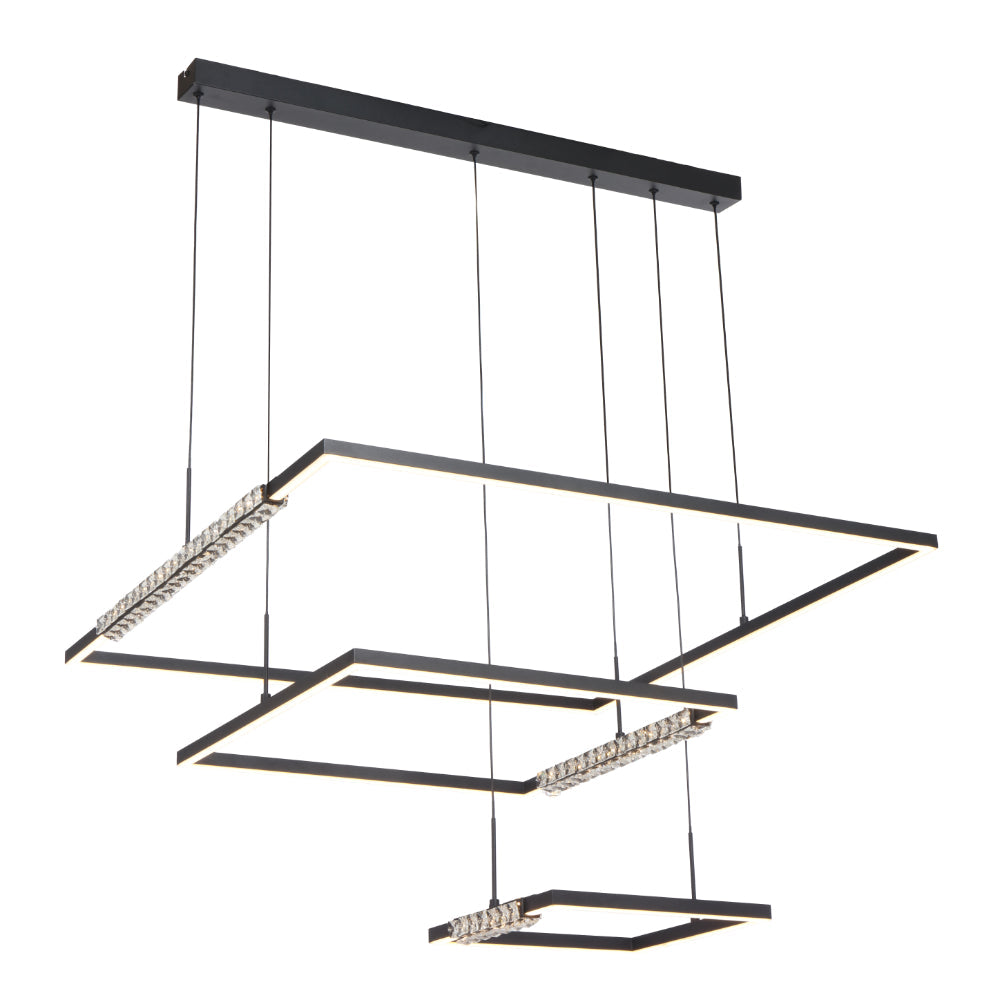 Zafra 3 Tier Black and Crystal Tri-Colour Modern LED Pendant