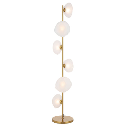 Zecca 6 Light Antique Gold with Frost Textured Glass Contemporary Floor Lamp