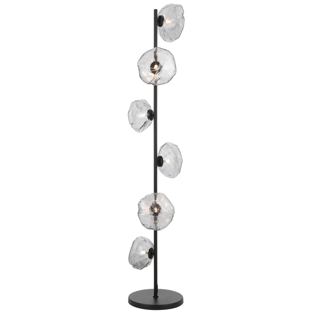 Zecca 6 Light Black with Smoke Textured Glass Contemporary Floor Lamp