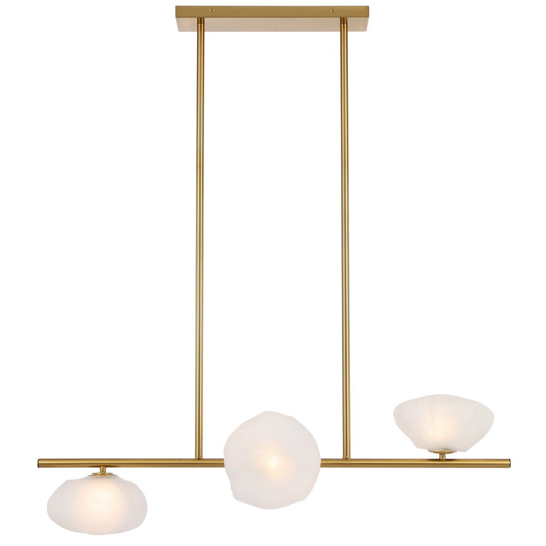 Zecca 3 Light Horizontal Antique Gold with Frost Textured Glass Contemporary Linear Pendant
