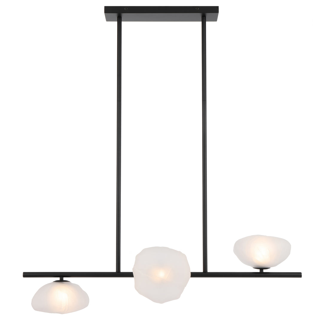 Zecca 3 Light Horizontal Black with Frost Textured Glass Contemporary Linear Pendant
