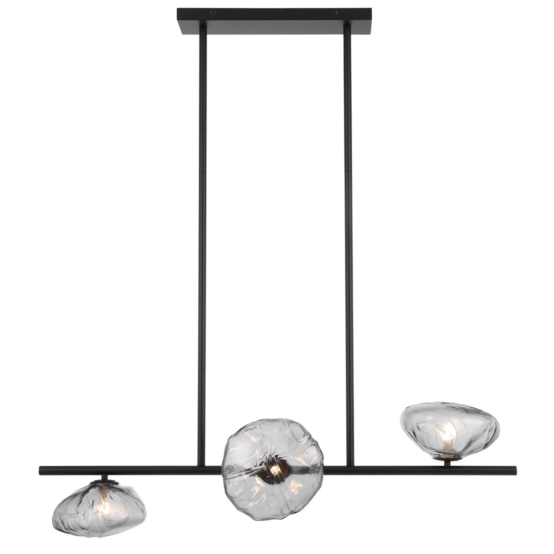 Zecca 3 Light Horizontal Black with Smoke Textured Glass Contemporary Linear Pendant
