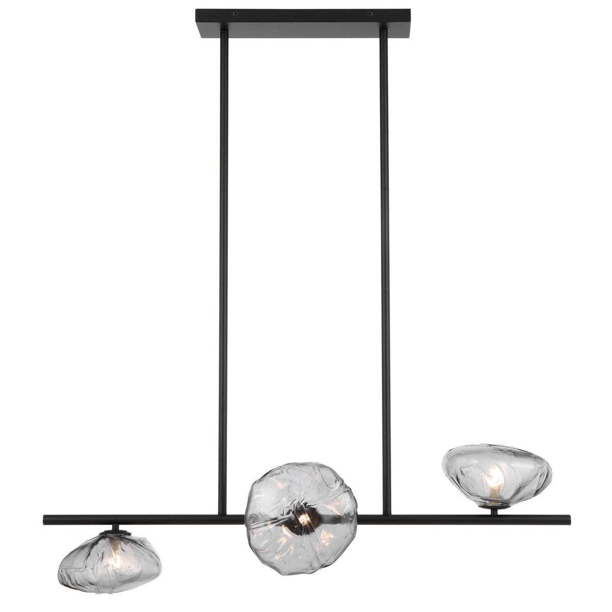 Zecca 3 Light Horizontal Black with Smoke Textured Glass Contemporary Linear Pendant