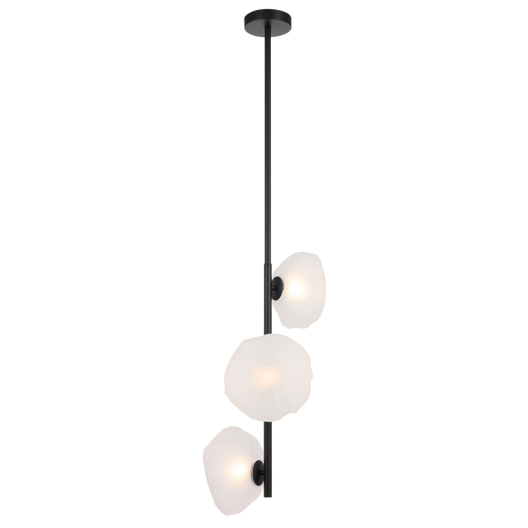 Zecca 3 Light Vertical Black with Frost Textured Glass Contemporary Pendant