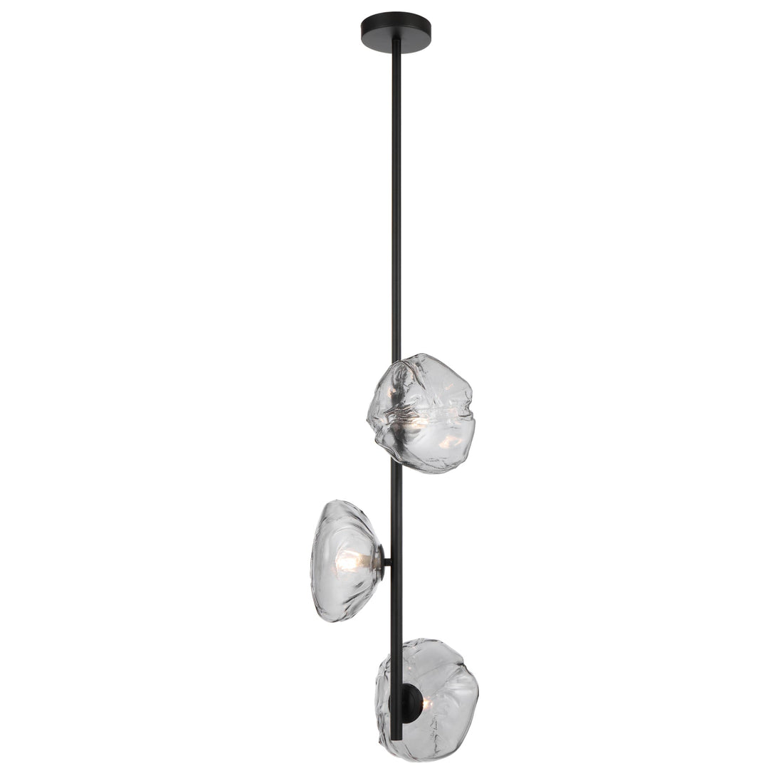 Zecca 3 Light Vertical Black with Smoke Textured Glass Contemporary Pendant