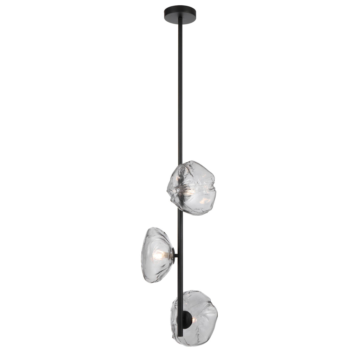 Zecca 3 Light Vertical Black with Smoke Textured Glass Contemporary Pendant