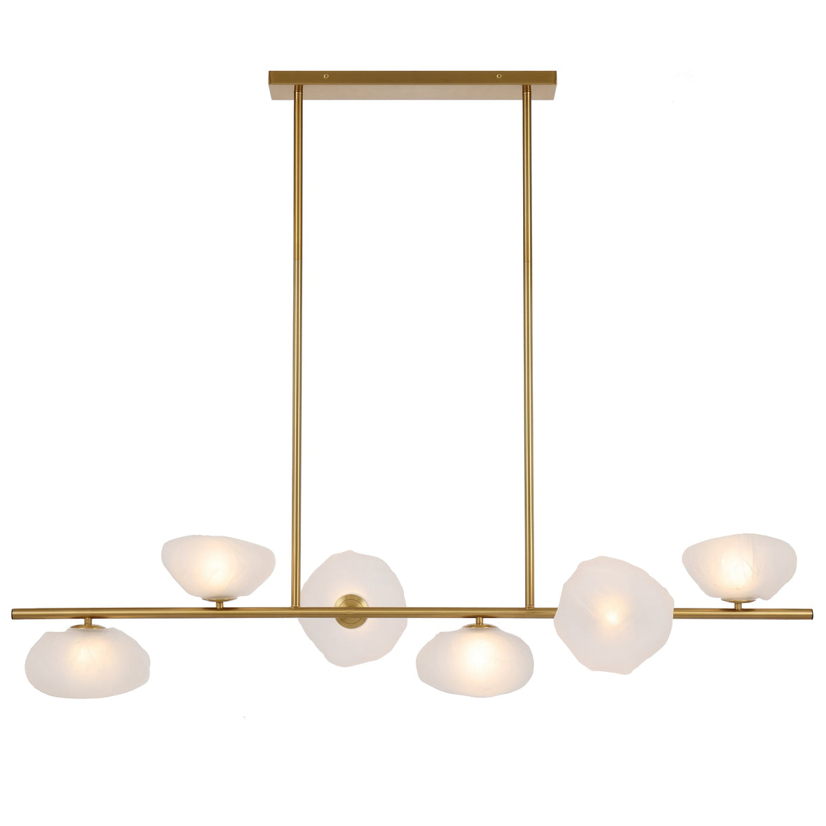 Zecca 6 Light Antique Gold with Frost Textured Glass Contemporary Linear Pendant